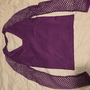 VENUS Deep Purple Womens Seamless Cut Out Top With Fishnet Sleeves!